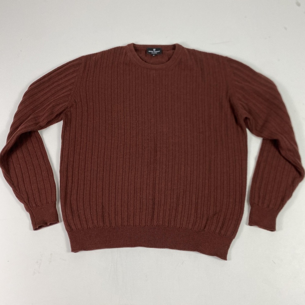 Hickey-Freeman Sweater Mens Large Brown Crewneck Ribbed Knit Pullover‎ Italy